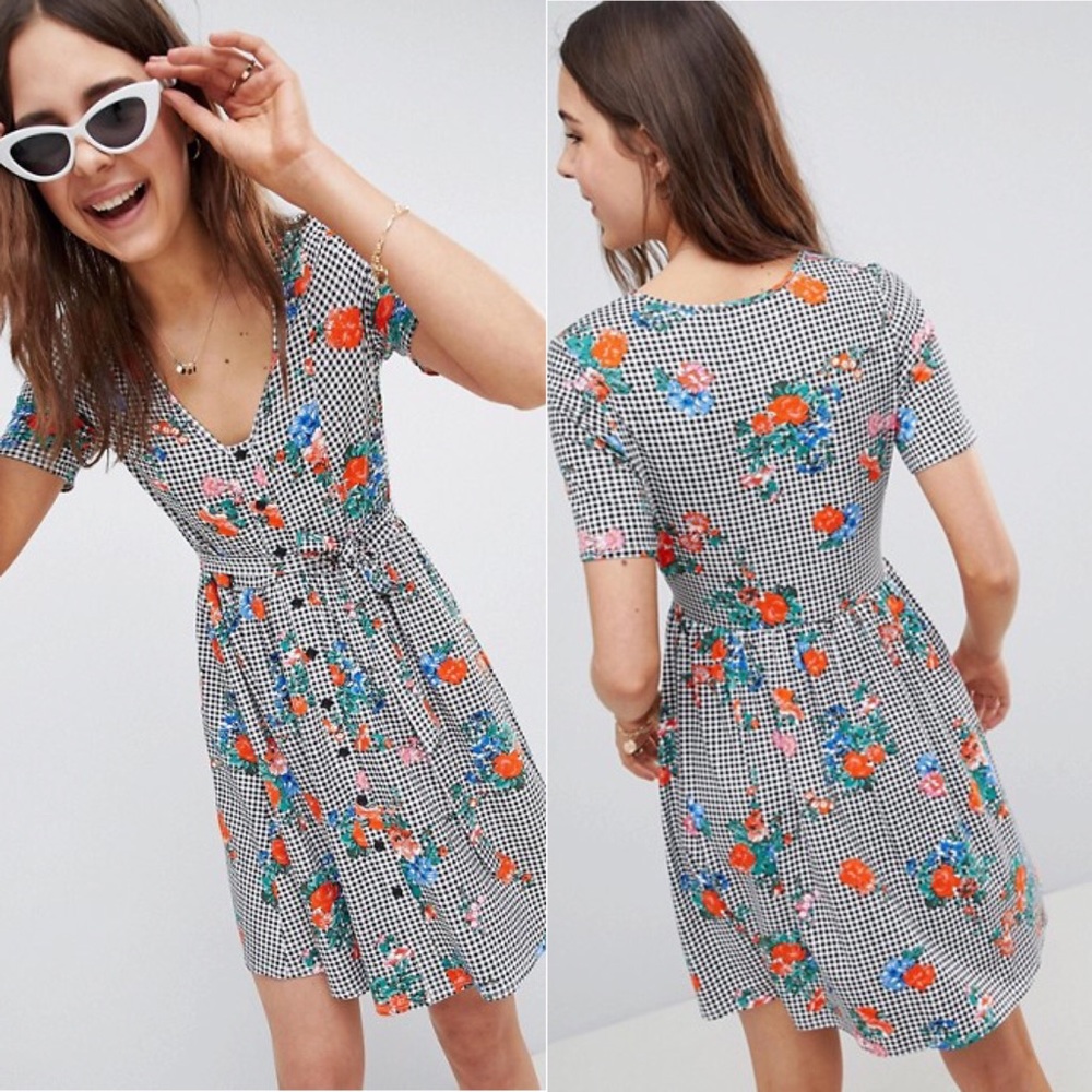 ASOS 90s Plaid Floral Dress